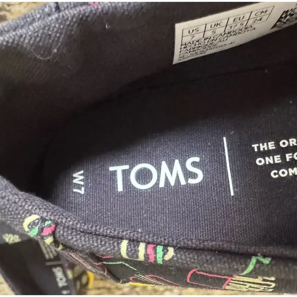 Toms Late Night Food Print Classic Canvas Shoe Ortholite Glow In The dark Size 7